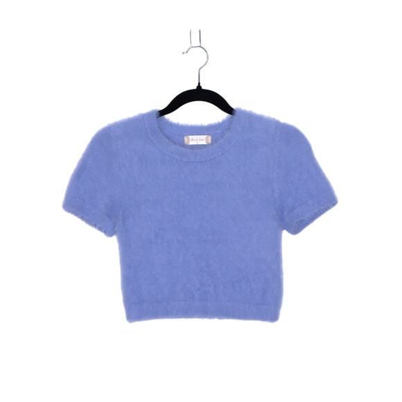 ALTAR'D STATE Fuzzy Cropped Sweater Blue Crew Neck Short Sleeve Women's XS - Picture 1 of 9